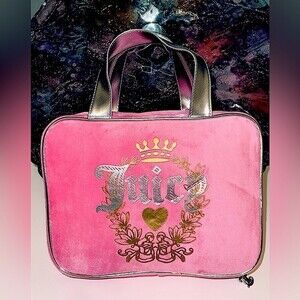 Juicy Couture Large Pink Velour Crown Cosmetic Makeup Bag NEW HTF